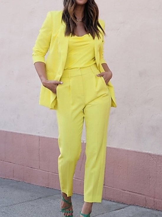 Express Pants - Express Bright Yellow High-Waisted Cropped Trousers